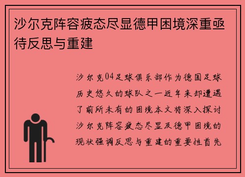 沙尔克阵容疲态尽显德甲困境深重亟待反思与重建